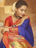 Royal Blue Soft Silk Paithani Print Saree